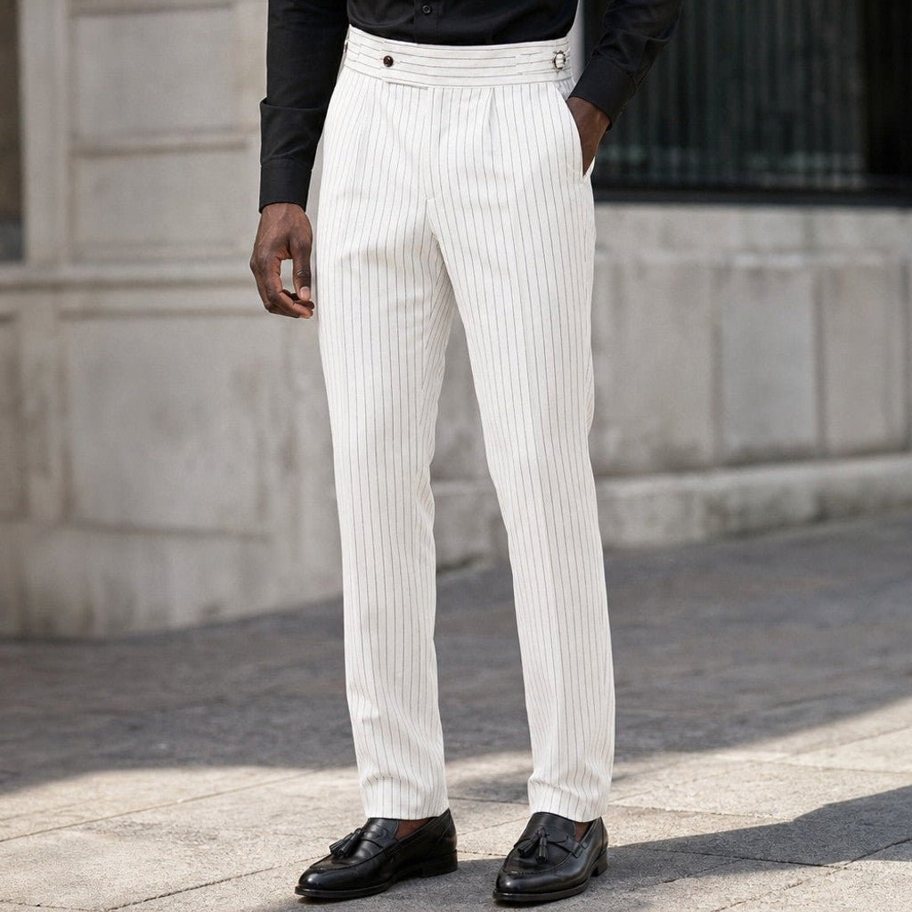 Westmere | Dress Pants Pleated Front Striped White – Styled Editorial Shot