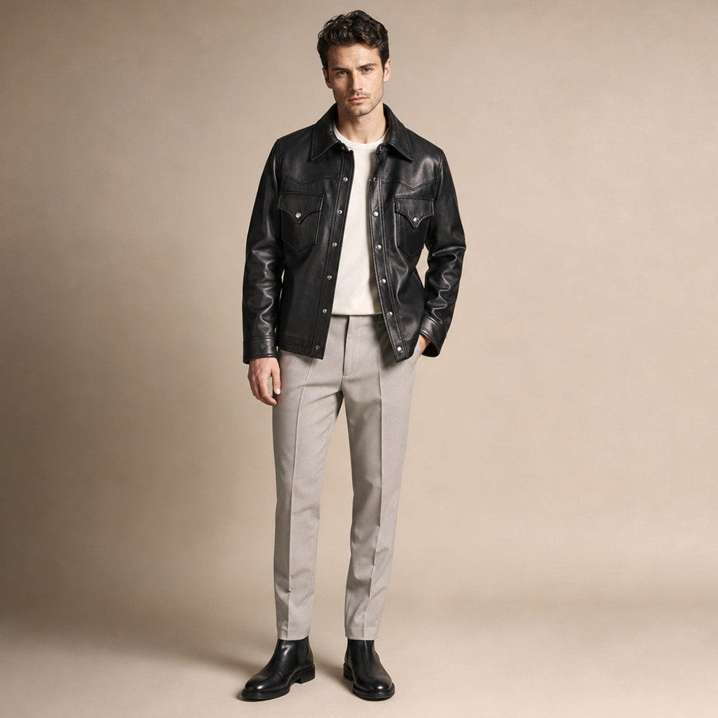 Wexford | Leather Trucker Jacket Sheepskin Black – Product Photo