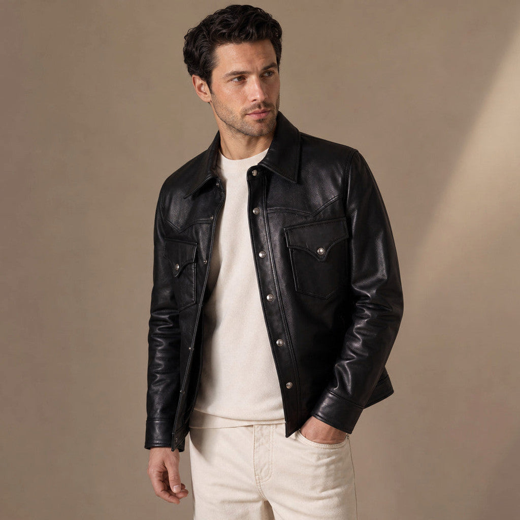 Wexford | Leather Trucker Jacket Sheepskin Black – Product Photo
