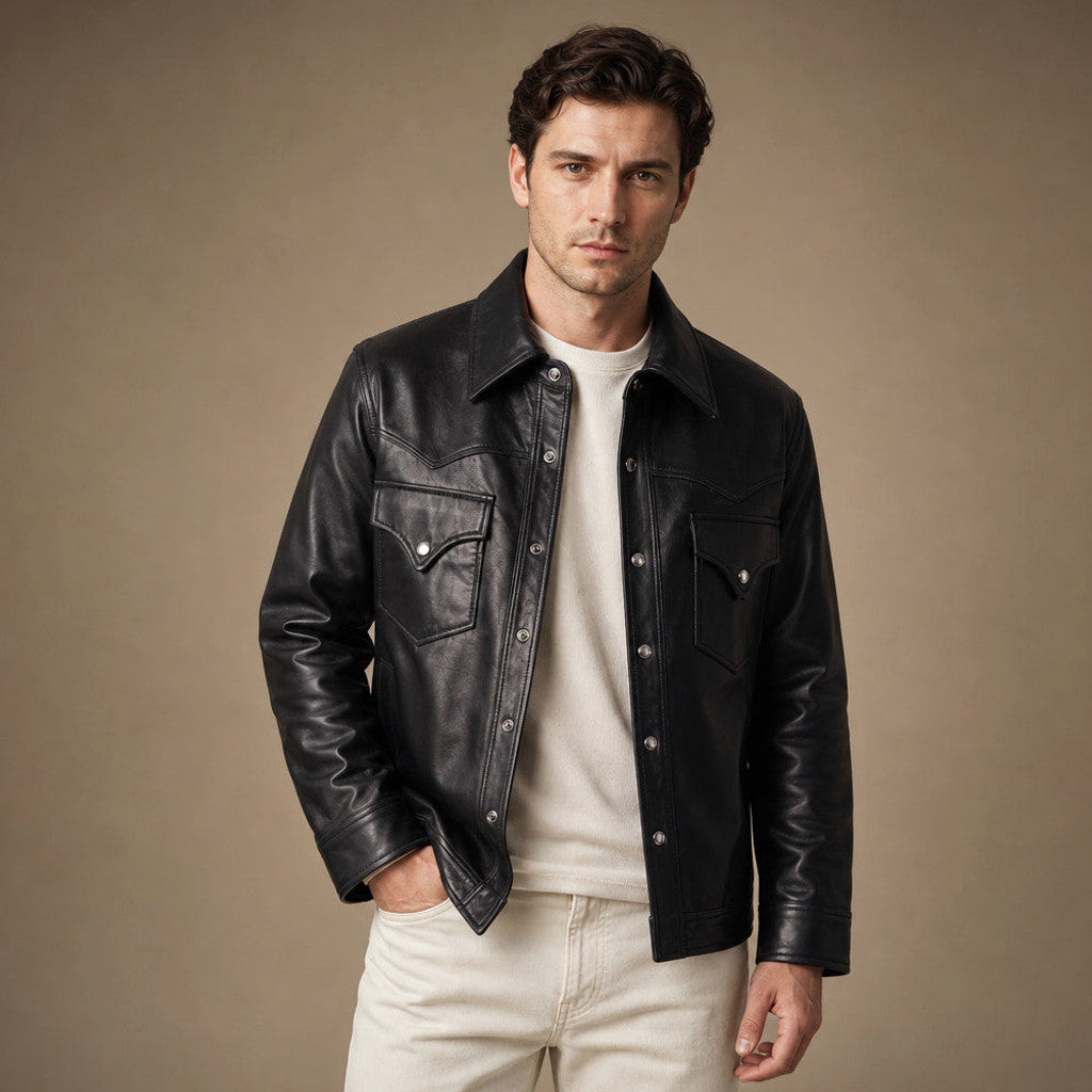 Wexford | Leather Trucker Jacket Sheepskin Black – Product Photo