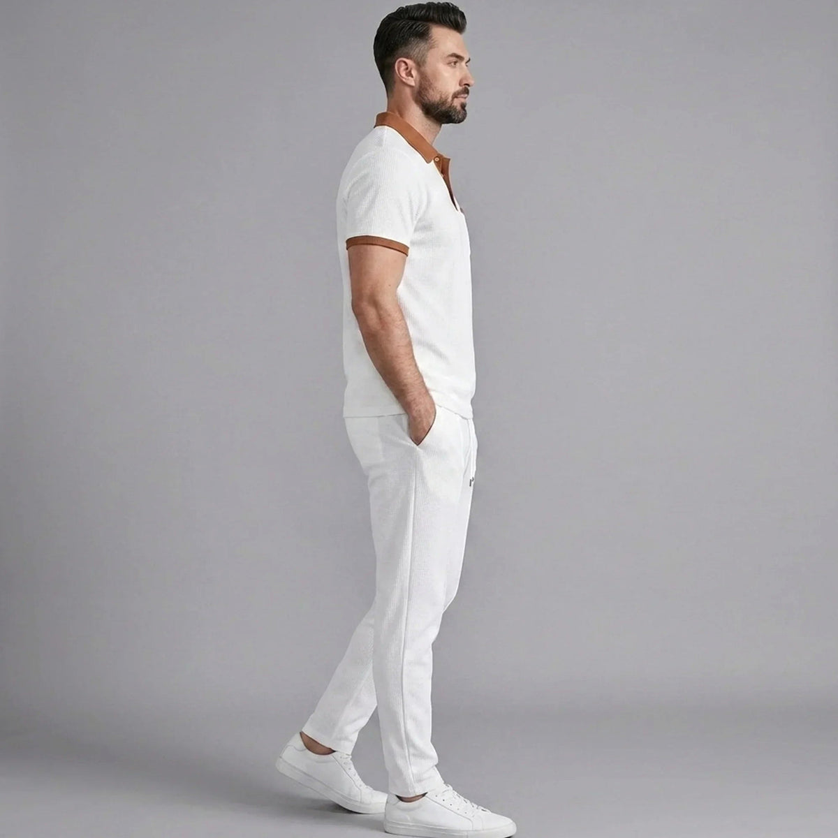 Falcren | Matching Set Waffle Knit Polo Straight-Leg Trousers