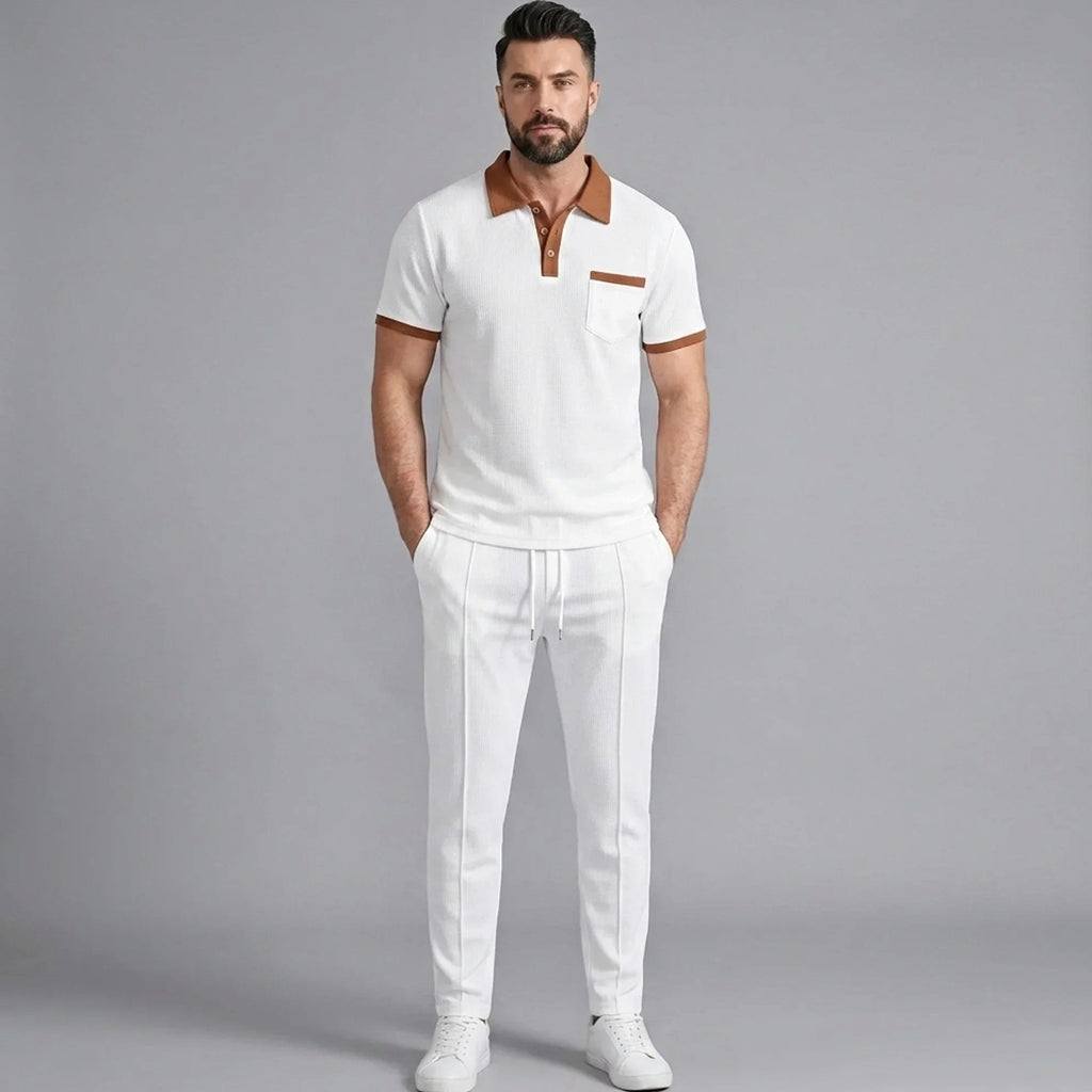 Falcren | Matching Set Waffle Knit Polo Straight-Leg Trousers