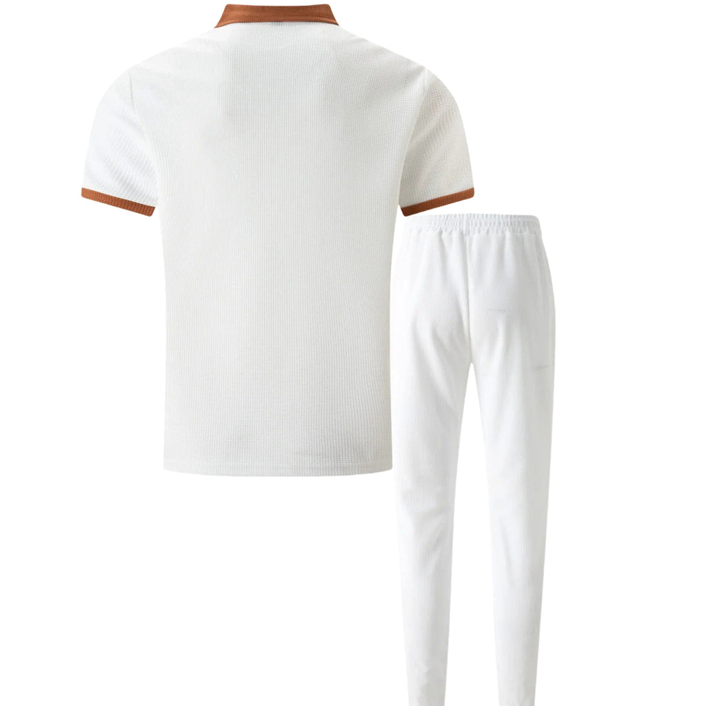 Falcren | Matching Set Waffle Knit Polo Straight-Leg Trousers