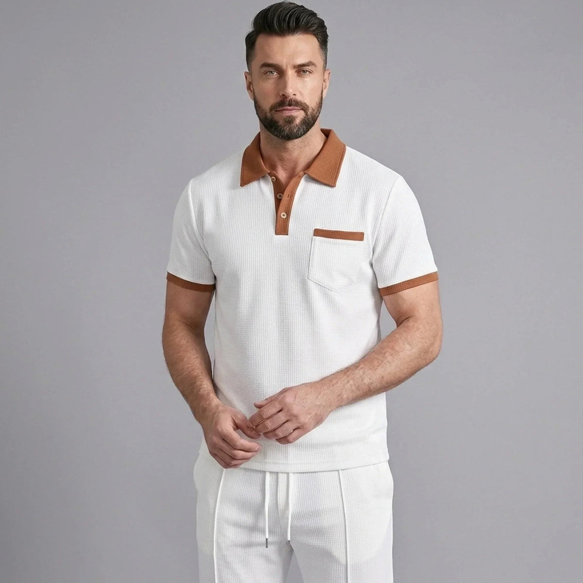 Falcren | Matching Set Waffle Knit Polo Straight-Leg Trousers