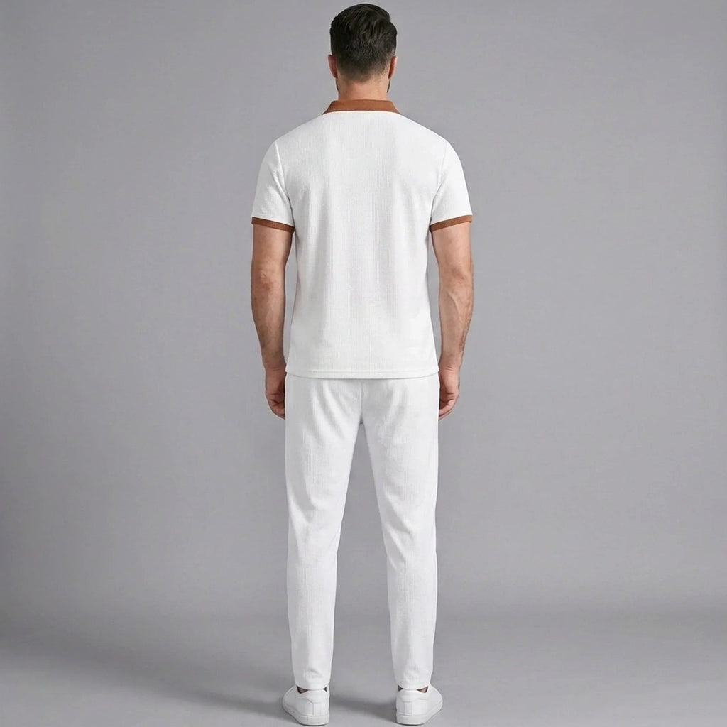 Falcren | Matching Set Waffle Knit Polo Straight-Leg Trousers