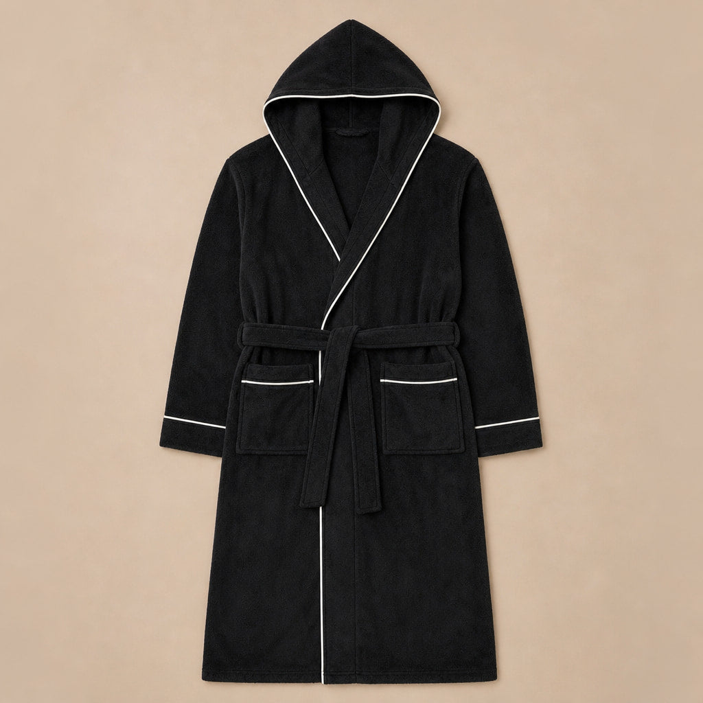 Hooded Bathrobe Plush Fleece Black – Product Photo
