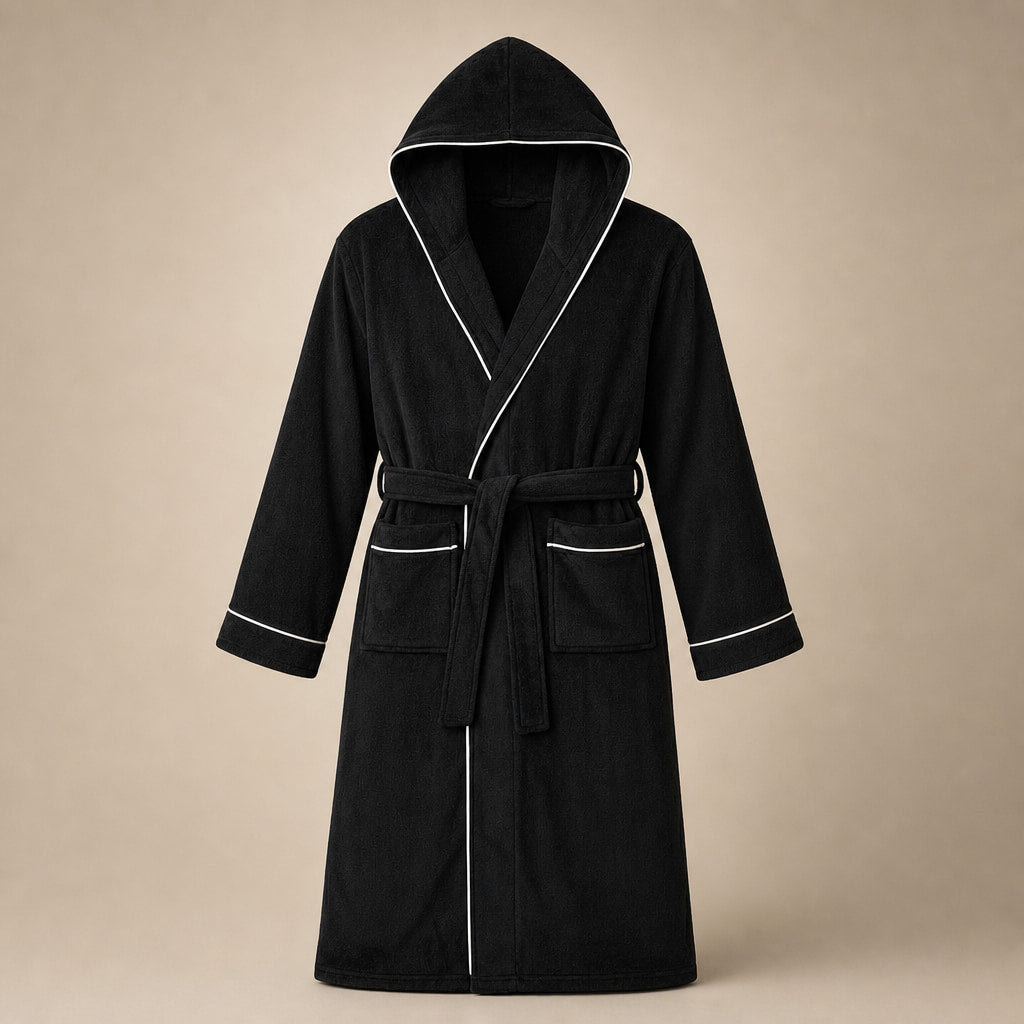Hooded Bathrobe Plush Fleece in Black – Tomosino Premium Menswear