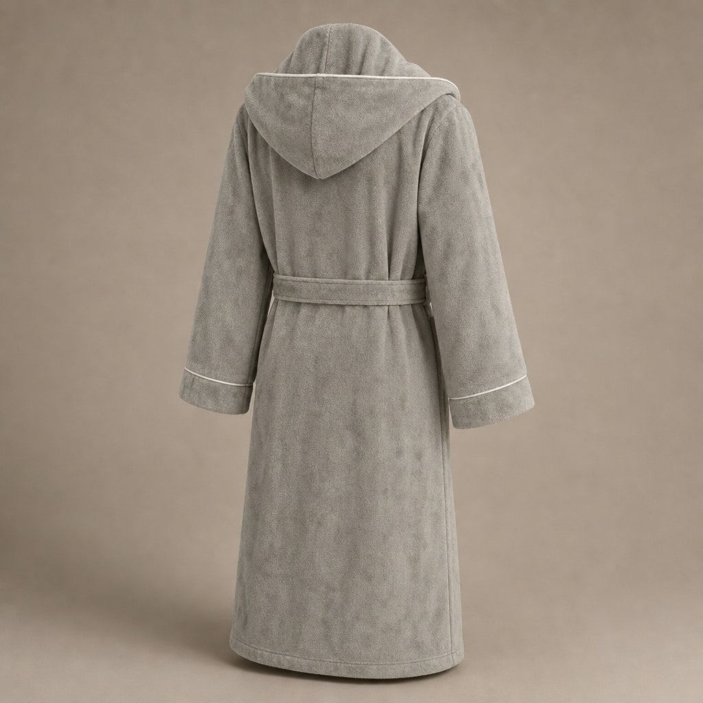 Hooded Bathrobe Plush Fleece Light Gray – Side Angle View