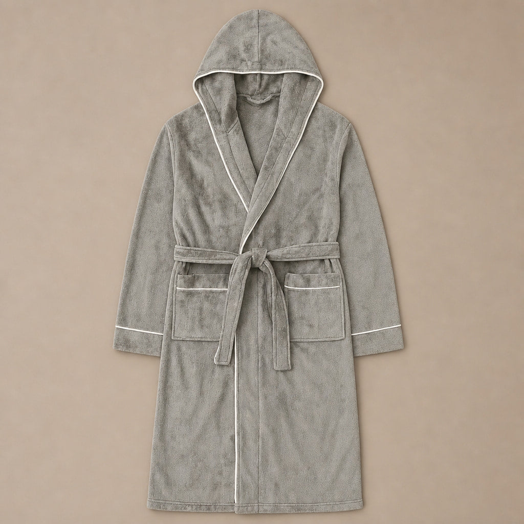 Hooded Bathrobe Plush Fleece Light Gray – Product Photo