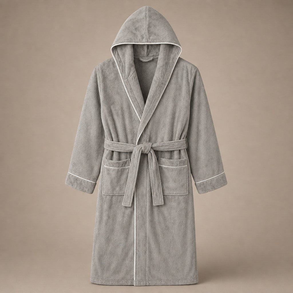 Hooded Bathrobe Plush Fleece in Light Gray – Tomosino Premium Menswear