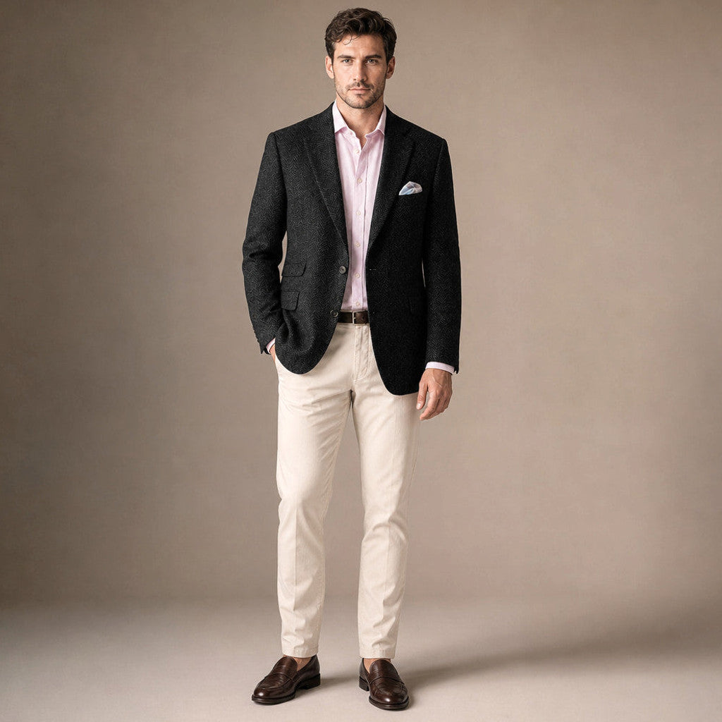 Wrenfell | Blazer Herringbone Regular Fit Black – Full Look