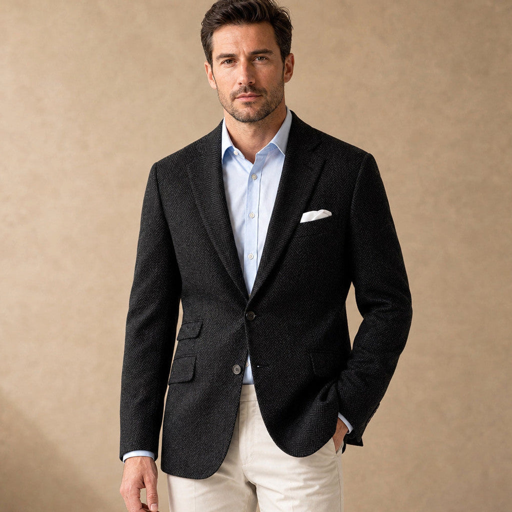 Wrenfell | Blazer Herringbone Regular Fit in Black – Premium Editorial