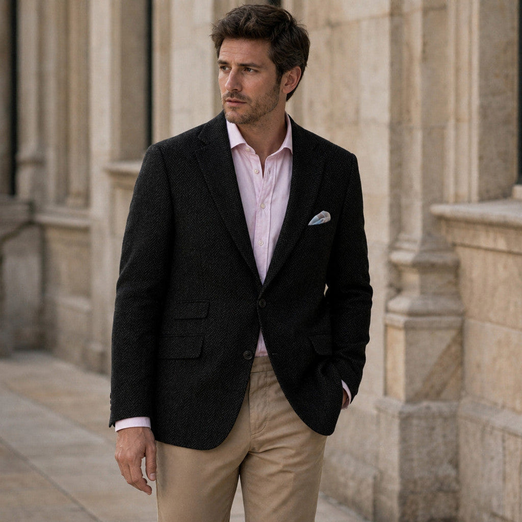 Wrenfell | Blazer Herringbone Regular Fit Black – Styled Editorial Shot