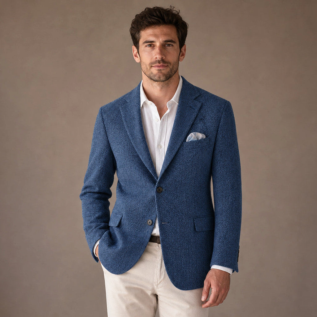 Wrenfell | Blazer Herringbone Regular Fit in Blue – Premium Editorial