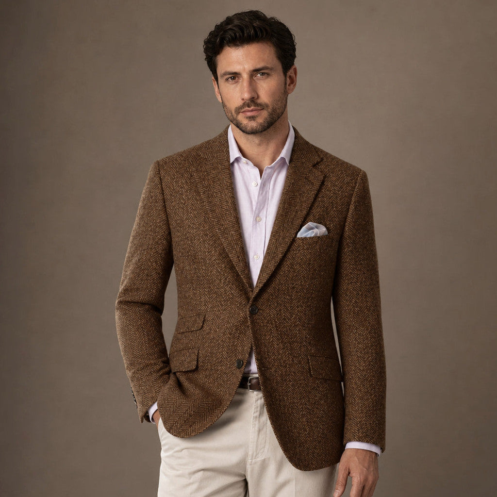 Wrenfell | Blazer Herringbone Regular Fit in Brown – Premium Editorial