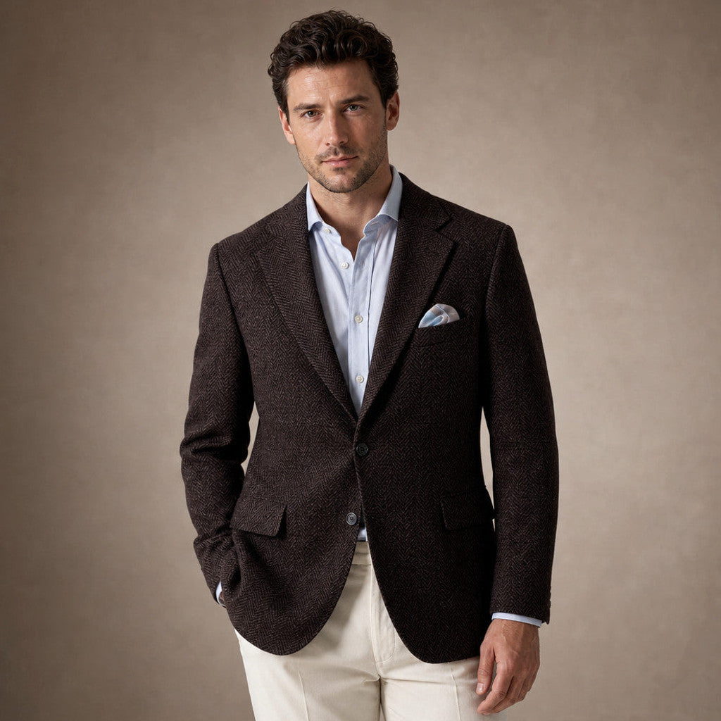 Wrenfell | Blazer Herringbone Regular Fit in Coffee – Premium Editorial