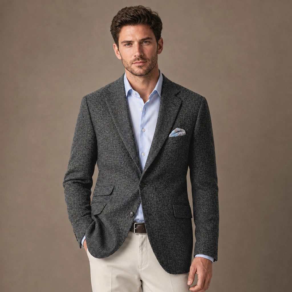 Wrenfell | Blazer Herringbone Regular Fit in Dark Gray – Premium Editorial