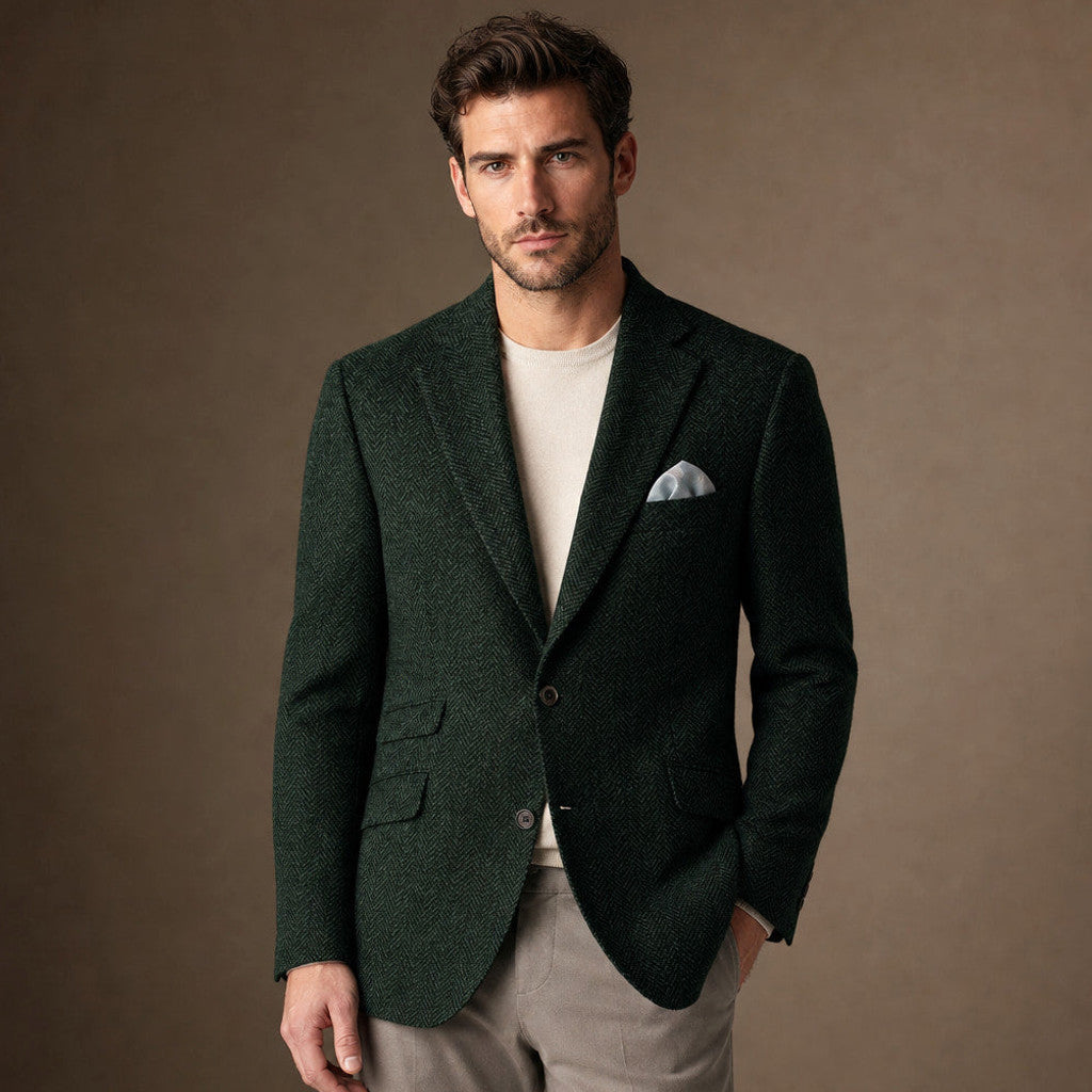 Wrenfell | Blazer Herringbone Regular Fit in Dark Green – Premium Editorial