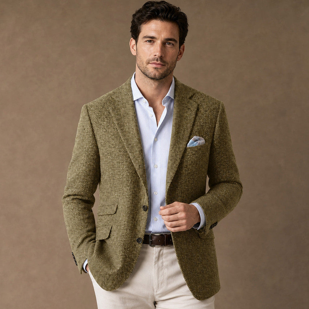 Wrenfell | Blazer Herringbone Regular Fit Khaki – Product Photo