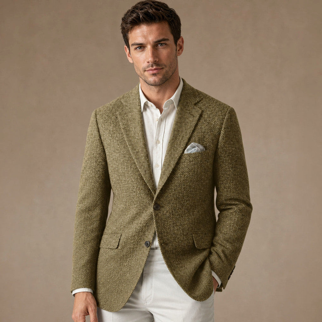 Wrenfell | Blazer Herringbone Regular Fit in Khaki – Premium Editorial