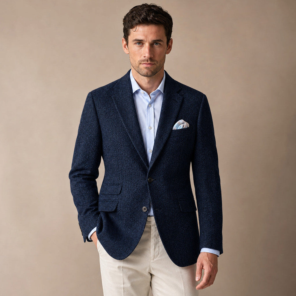Wrenfell | Blazer Herringbone Regular Fit in Navy – Premium Editorial