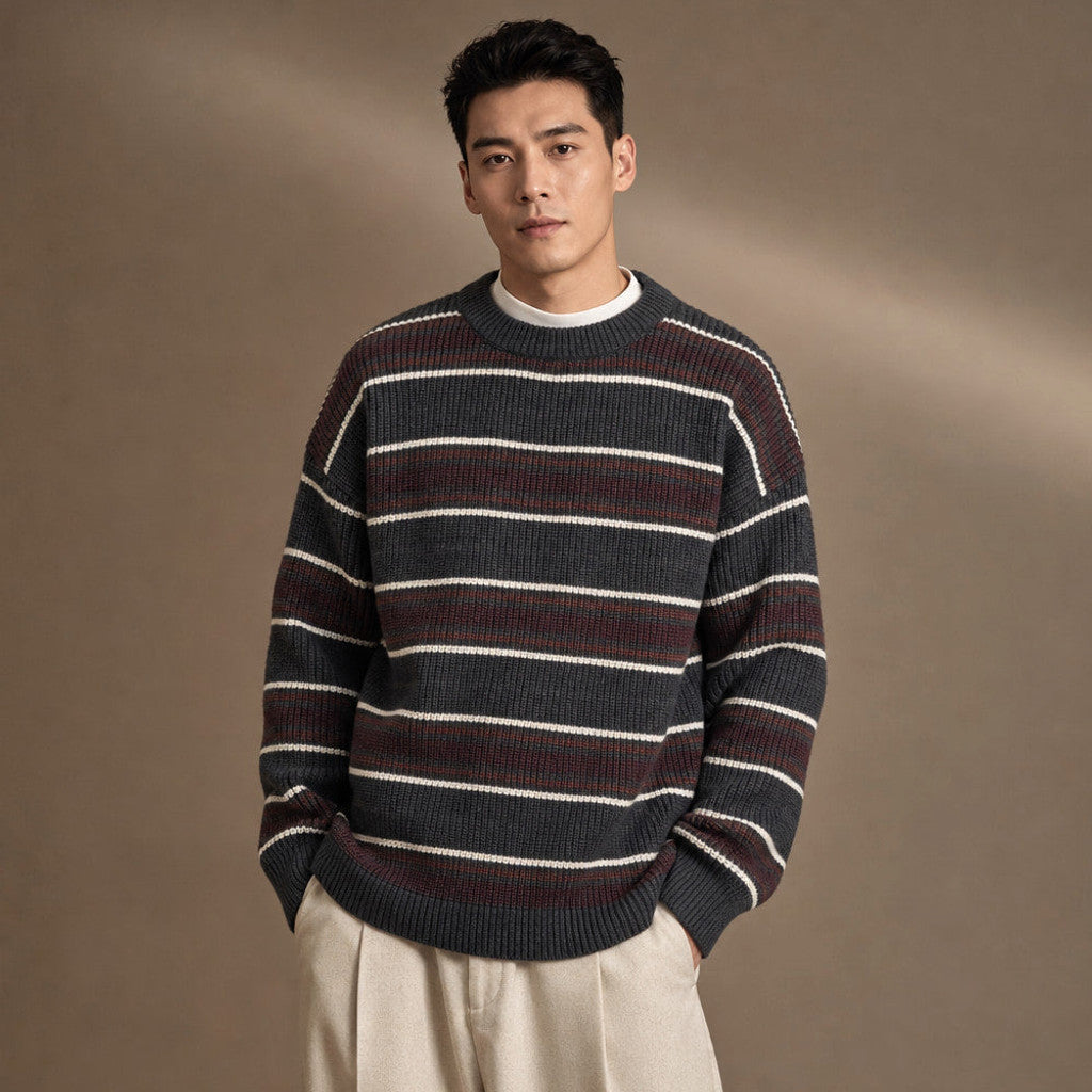 Wrenfield | Crewneck Jumper Ribbed Knit Drop Shoulder Dark Gray – Product Photo
