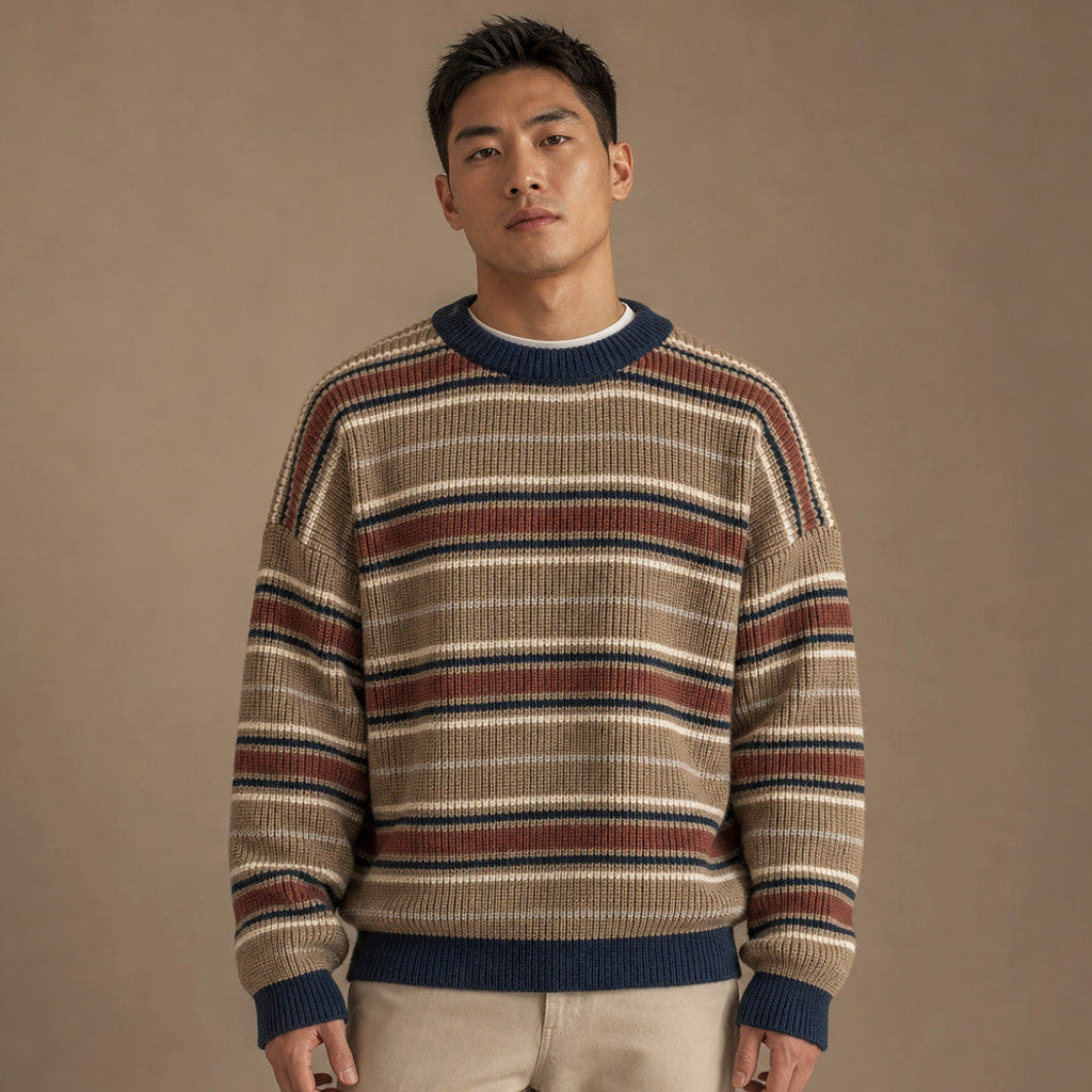 Wrenfield | Crewneck Jumper Ribbed Knit Drop Shoulder in Khaki – Premium Editorial