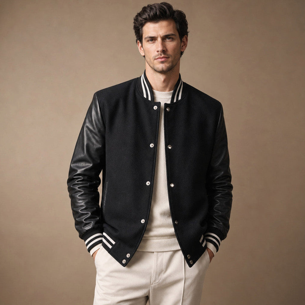 Wrenmoor | Varsity Jacket Leather Sleeves Black Black – Product Photo