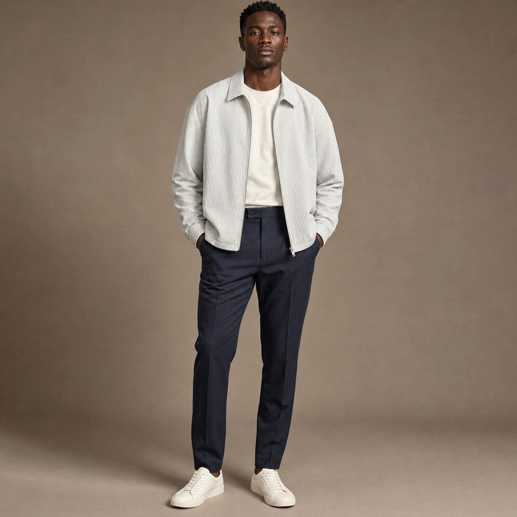 Trevor | Knit Top Full Zip Striped – Product Photo