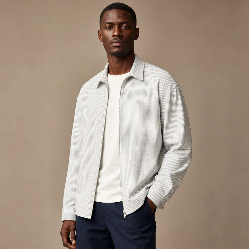 Trevor | Knit Top Full Zip Striped – Product Photo