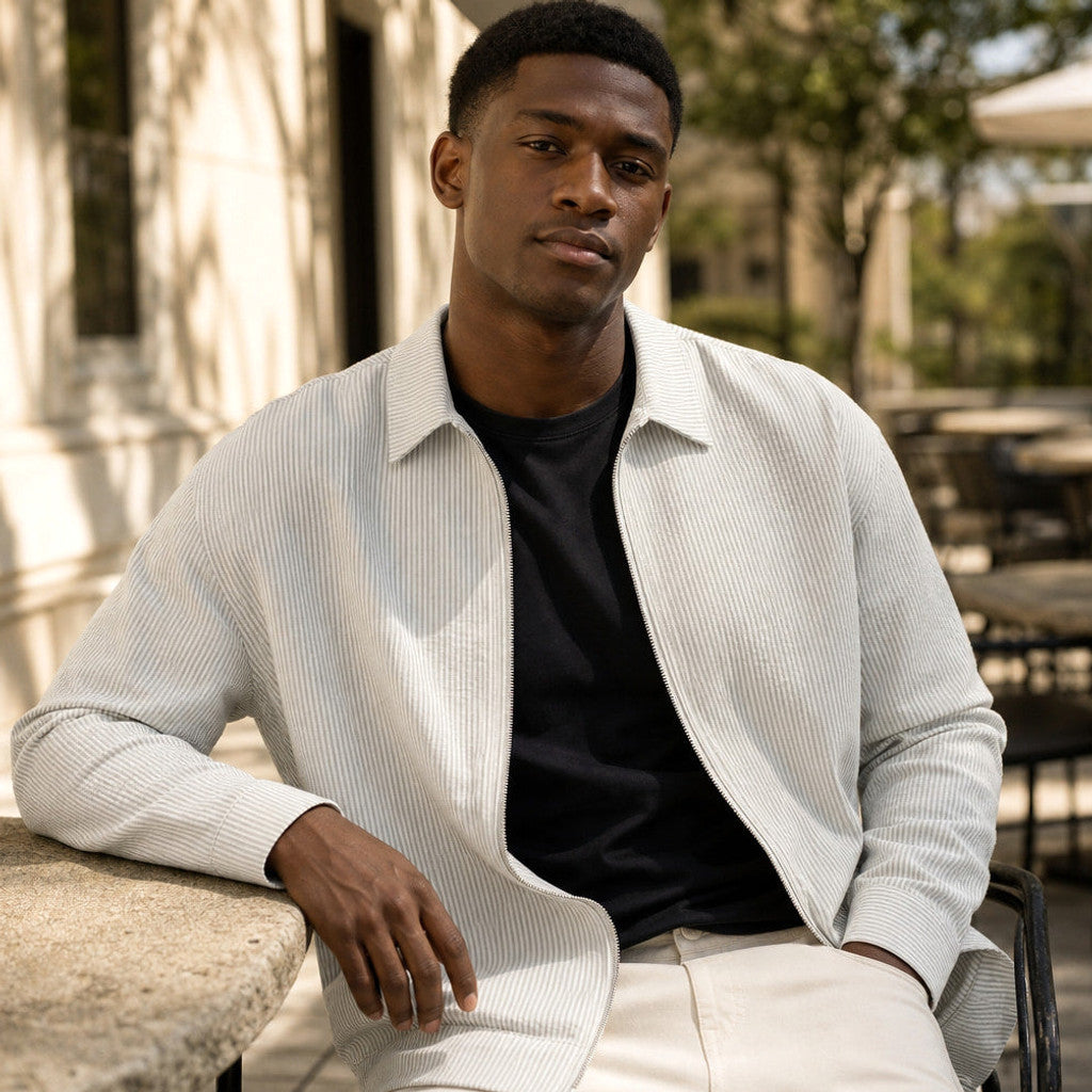 Trevor | Knit Top Full Zip Striped – Product Photo