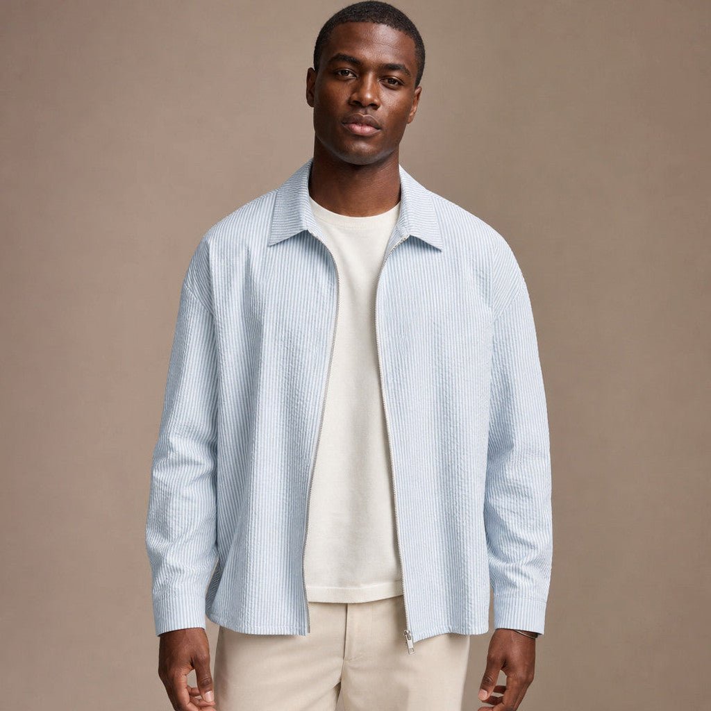 Trevor | Knit Top Full Zip Striped – Product Photo