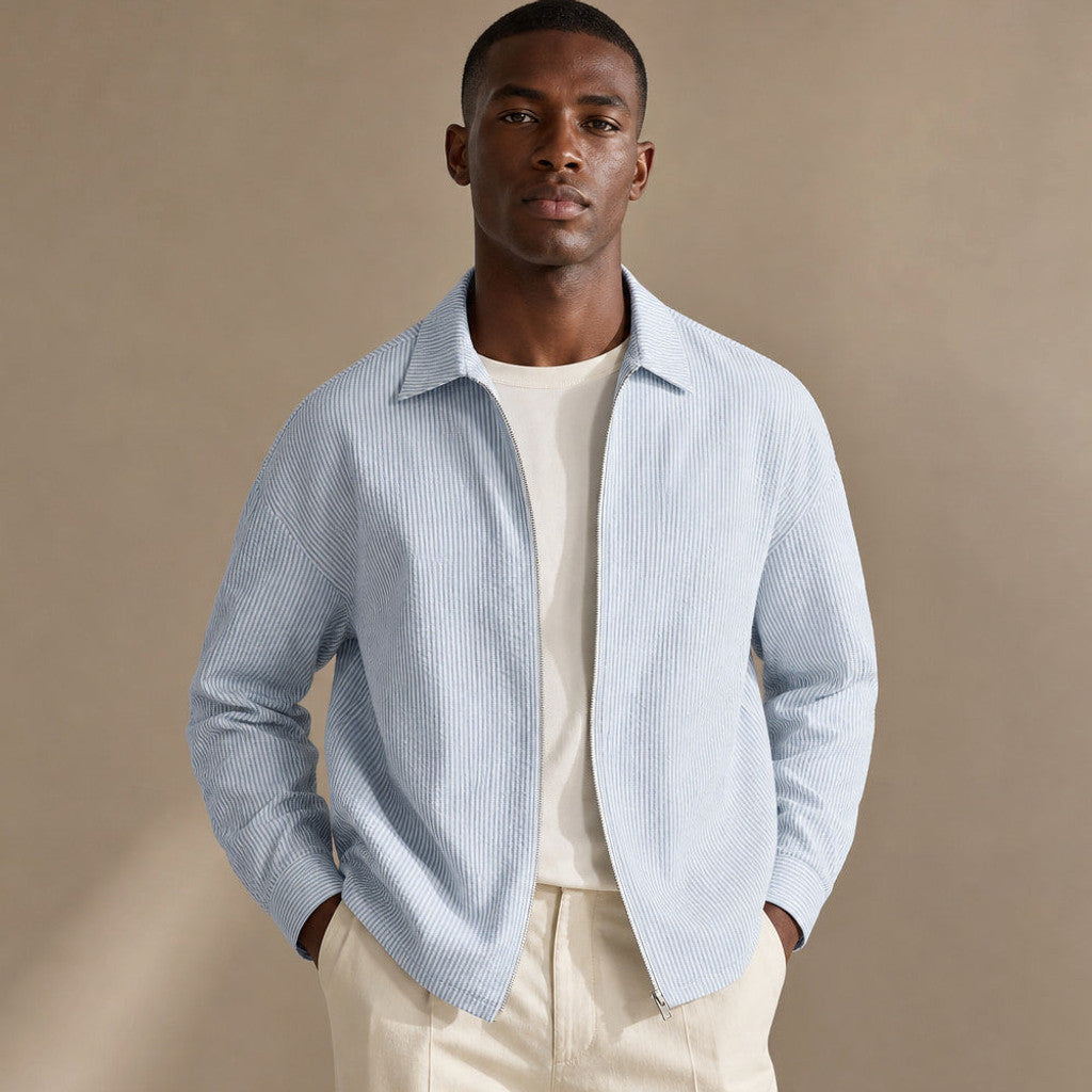 Trevor | Knit Top Full Zip Striped – Product Photo